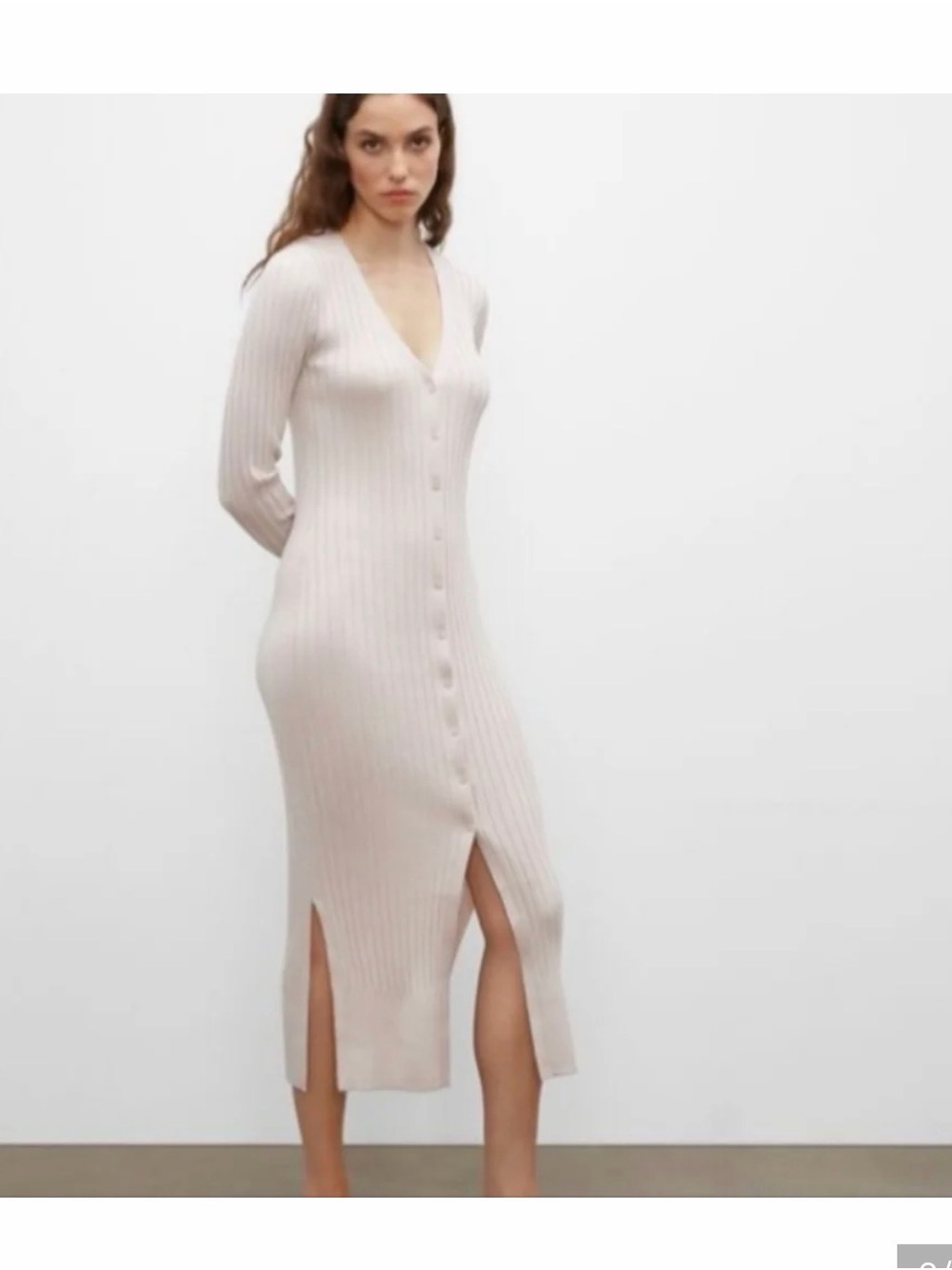 100% Wool Club Monaco Ribbed Cardigan Midi Slit Sweater Small